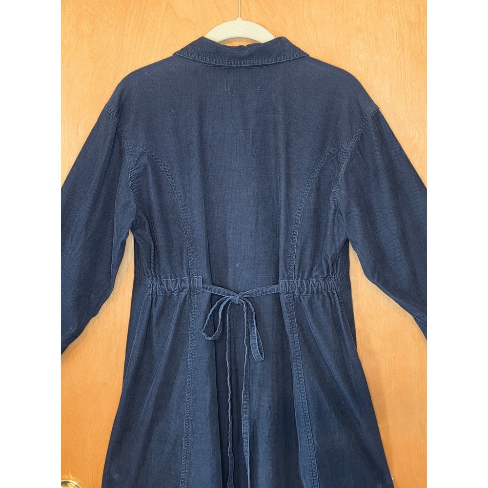 Vintage FADS Navy Blue Corduroy Smocked Waist Midi Dress Dark Academia Size 10 - Picture 4 of 7